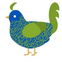 A ultramarine and chartreuse chicken with a double-lace pattern
