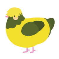 A yellow and olive chicken with a head pattern