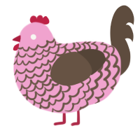 A pink and bark chicken with a lace pattern