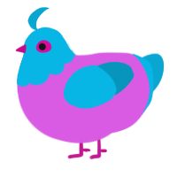 neon, a orchid and cerulean chicken with a head pattern