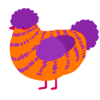 Thrifty, a vermilion and indigo chicken with a bar pattern
