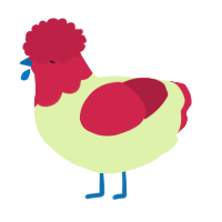 A apple and crimson chicken with a head pattern