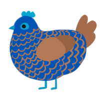 A ultramarine and brown chicken with a lace pattern