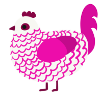 A white and fuchsia chicken with a lace pattern