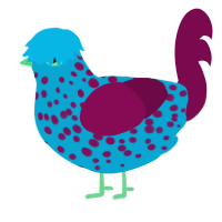 Mok, a cerulean and wine chicken with a speckle pattern