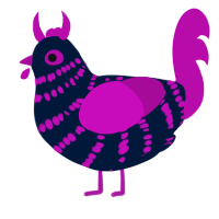 Devilshrike, a tumblr and fuchsia chicken with a bar pattern