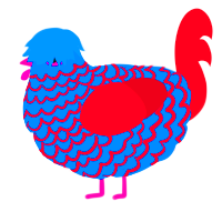 A sapphire and crimson chicken with a lace pattern