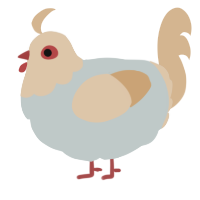 A silver and beige chicken with a head pattern