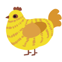 Banopper, a yellow and orange chicken with a bar pattern