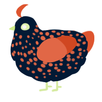 A tumblr and vermilion chicken with a speckle pattern