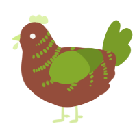 A russet and chartreuse chicken with a half-bar pattern