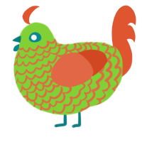 A grass and vermilion chicken with a lace pattern