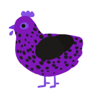 A violet and sable chicken with a speckle pattern