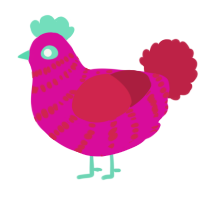 A fuchsia and crimson chicken with a bar pattern