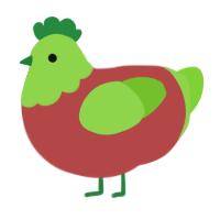apple, a red and grass chicken with a head pattern