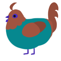 A teal and russet chicken with a head pattern