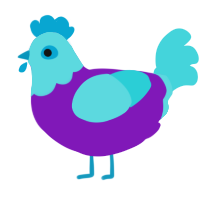 A violet and aqua chicken with a head pattern