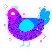 RAVE, a fuchsia and sapphire chicken with a double-lace pattern