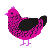 A fuchsia and sable chicken with a lace pattern