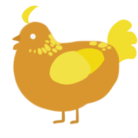 A orange and yellow chicken with a neck-speckle pattern