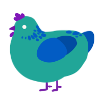 A turquoise and ultramarine chicken with a neck-speckle pattern