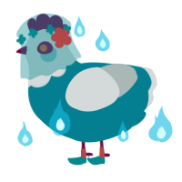 A sea and silver chicken with a head pattern