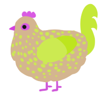 A beige and lime chicken with a speckle pattern