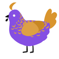 A blurple and orange chicken with a half-lace pattern