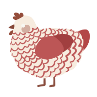 A cream and red chicken with a lace pattern