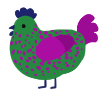Jelly Bean, a viridian and plum chicken with a speckle pattern