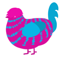 Kinda Nice, a fuchsia and cerulean chicken with a bar pattern