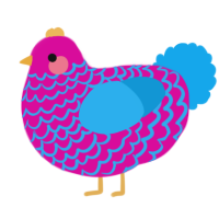 A fuchsia and sky chicken with a lace pattern