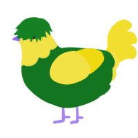 A leaf and yellow chicken with a head pattern