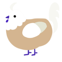 A beige and white chicken with a head pattern