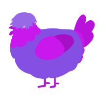 A blurple and amethyst chicken with a head pattern