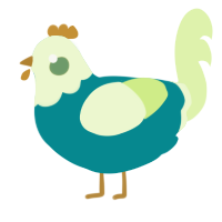 A teal and apple chicken with a head pattern