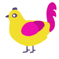 A yellow and fuchsia chicken