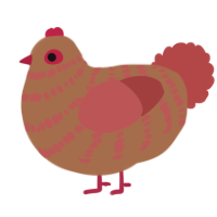 A brown and red chicken with a bar pattern