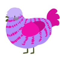 A lilac and fuchsia chicken with a bar pattern