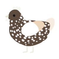 A bark and cream chicken with a speckle pattern