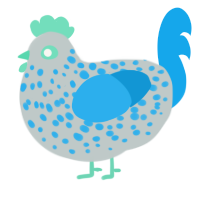 A silver and sky chicken with a speckle pattern