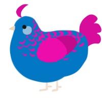 A sapphire and fuchsia chicken with a half-lace pattern