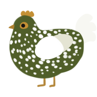 A olive and white chicken with a speckle pattern