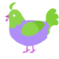 A lilac and grass chicken with a head pattern
