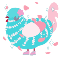 A aqua and rose chicken with a bar pattern