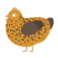 A orange and bark chicken with a speckle pattern