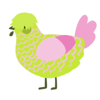 A lime and pink chicken with a lace pattern