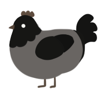 scythe, a grey and black chicken with a head pattern