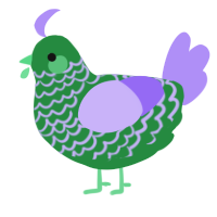 A viridian and lilac chicken with a lace pattern