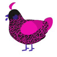 A sable and fuchsia chicken with a double-lace pattern